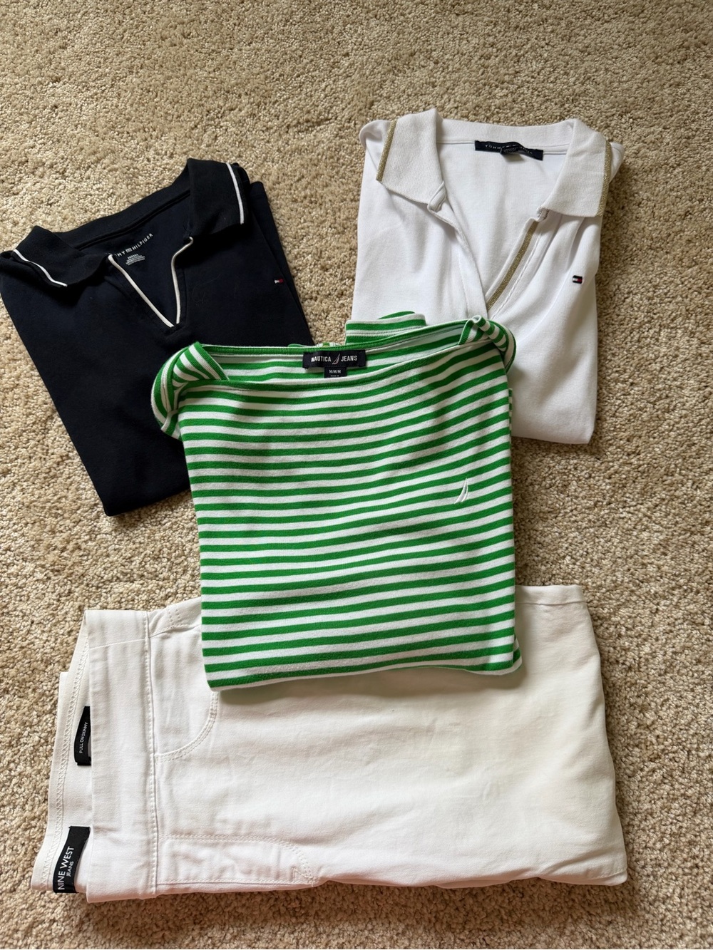 Nautica Green & White Striped Boatneck Top with White Jeans, two TH Polo tops - Picture 2 of 16
